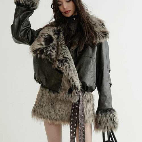 Load image into Gallery viewer, Plaid Both Side Wear Leather Big Size Faux Fur Jacket New Lapel Long Sleeve Women Coat Fashion Autumn Winter 2025 1DH9343
