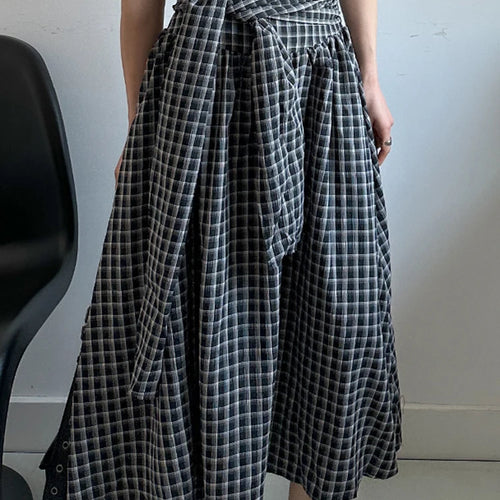 Load image into Gallery viewer, High Waist Black Plaid Bandage Side Zipper A-line Half-body Skirt Women Fashion Tide New Spring Autumn 2025 1DJ1178
