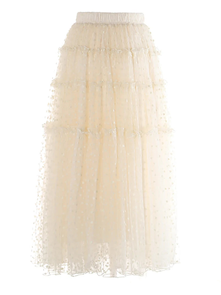 High Elastic Waist Green Dot Mesh Elegant Ball Gown Half-body Skirt Women Fashion Tide New Spring Autumn 2025 1DJ1173