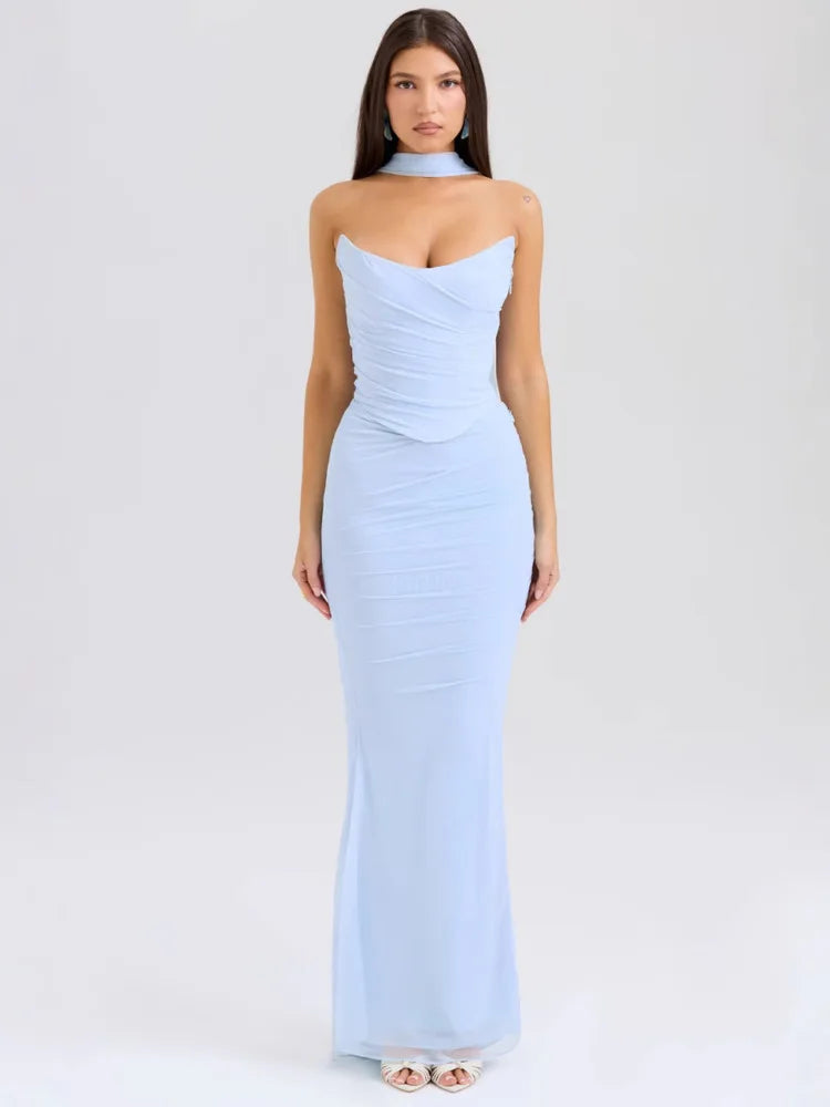 Sexy Two Pieces Sets For Women Strapless Off-shoulder Sleeveless Tops And Elegant High Waist Long Skirt Two Pieces Sets