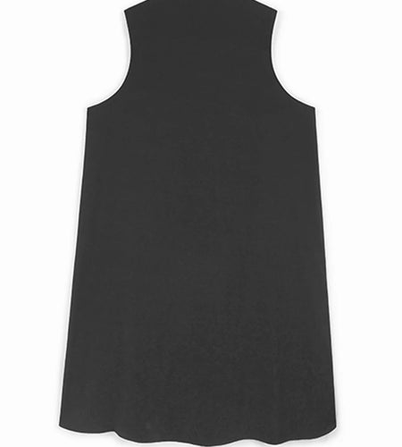 Women Black Zipper Pockets Spliced Big Size Midi Vest Dress New V-Neck Sleeveless Fashion Tide Spring Autumn 2025  1DJ1194