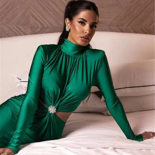 Load image into Gallery viewer, Elegant Hollow Out Sexy Maxi Dress For Women Autumn Winter New Turtleneck Long Sleeve Bodycon Club Party Evening Dress
