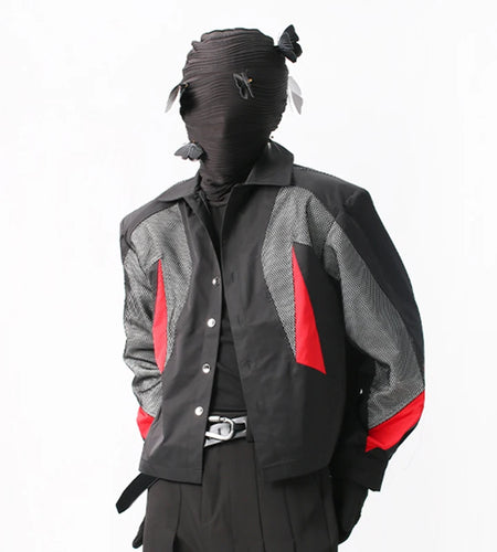 Functional Design Men's Coats Turn-down Collar Patchwork Shoulder Paded Contrast Color Single Breasted Tide Male Top 9C9377