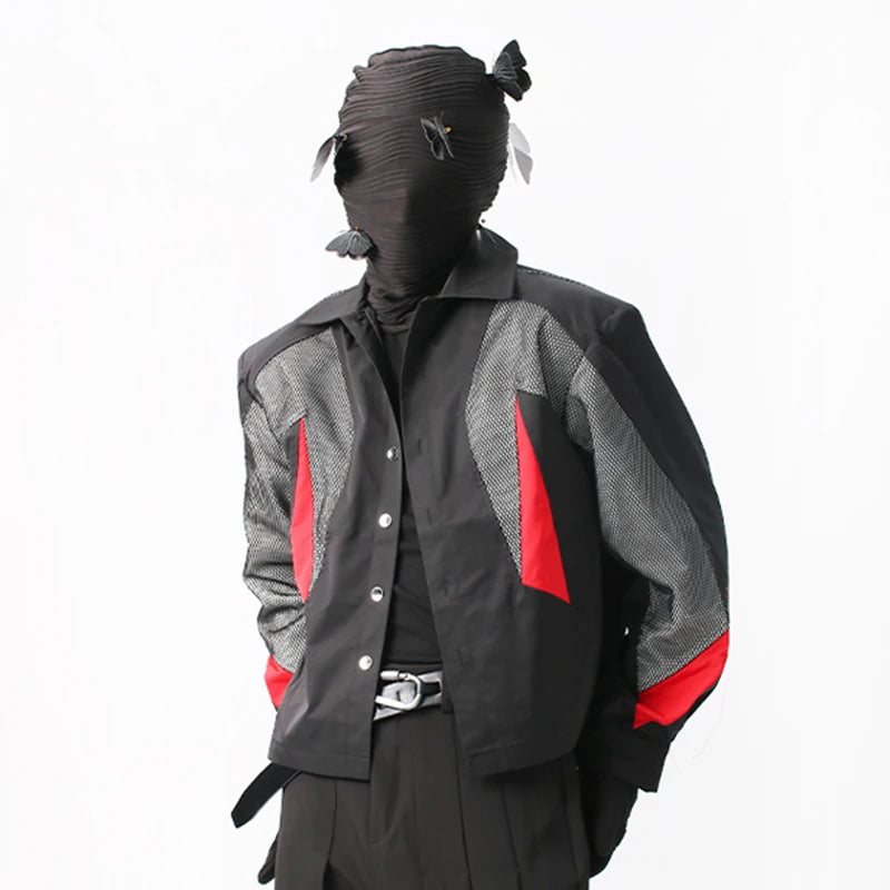 Functional Design Men's Coats Turn-down Collar Patchwork Shoulder Paded Contrast Color Single Breasted Tide Male Top 9C9377