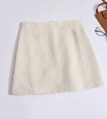 Summer Women Fashion Pink Sequin Temperament Wrapped Hip Short Skirt 2024 New Vintage Blakc Beige High Waist A Line Mini Skirts