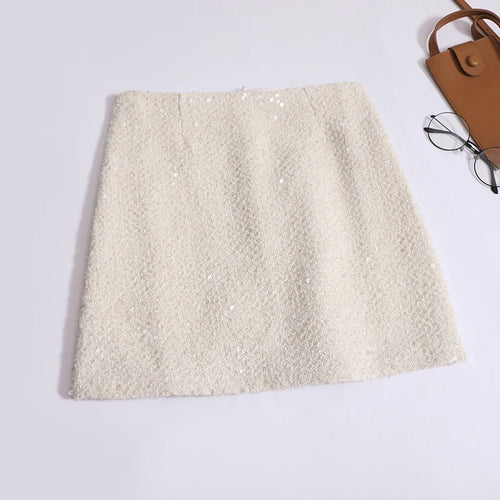 Load image into Gallery viewer, Summer Women Fashion Pink Sequin Temperament Wrapped Hip Short Skirt 2024 New Vintage Blakc Beige High Waist A Line Mini Skirts
