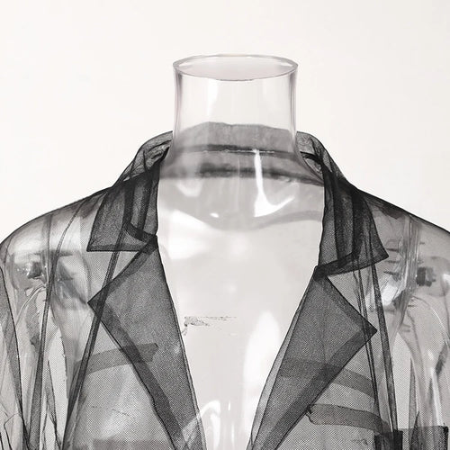 Load image into Gallery viewer, Women Black Mesh Ruffles Perspective Long Blazer New Lapel Long Sleeve Jacket Fashion Tide Spring Summer 2025 CPDB110
