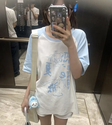Japanese Shirts for Women Cute T Shirts Oversized Tops Short Sleeve O-neck Tees Casual Fashion Camisetas Anime Summer Y2k Tshirt