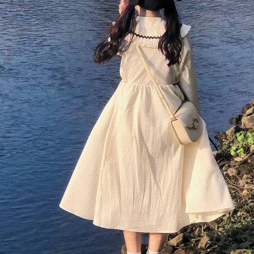 Load image into Gallery viewer, Preppy Style Kawaii School Lolita White Dress Soft Gilr Japnese Harajuku Cute Peter Pan Collar Dresses Korean Fashion
