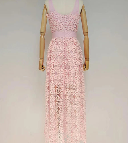 Hollow Out Sexy Dress For Women Square Collar Sleeveless Gathered Waist Casual Plain Midi Dresses Female 2022 Summer Clothes