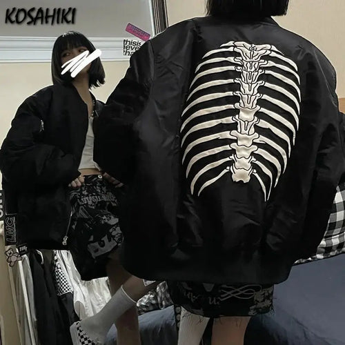 Load image into Gallery viewer, Womens Coats and Jackets Autumn High Street Hip Hop Baseball  Coat Skull Print Loose Jacket Y2K Tops 2025 Grunge
