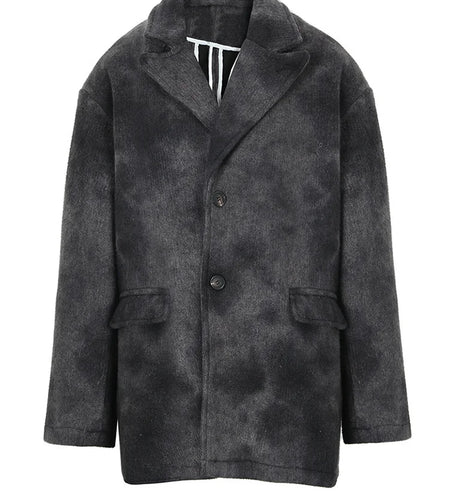 Loose Fit Black Tie Dye Big Size Thick Woolen Coat Parkas New Long Sleeve Women Fashion Tide Autumn Winter 2025 1DF3278