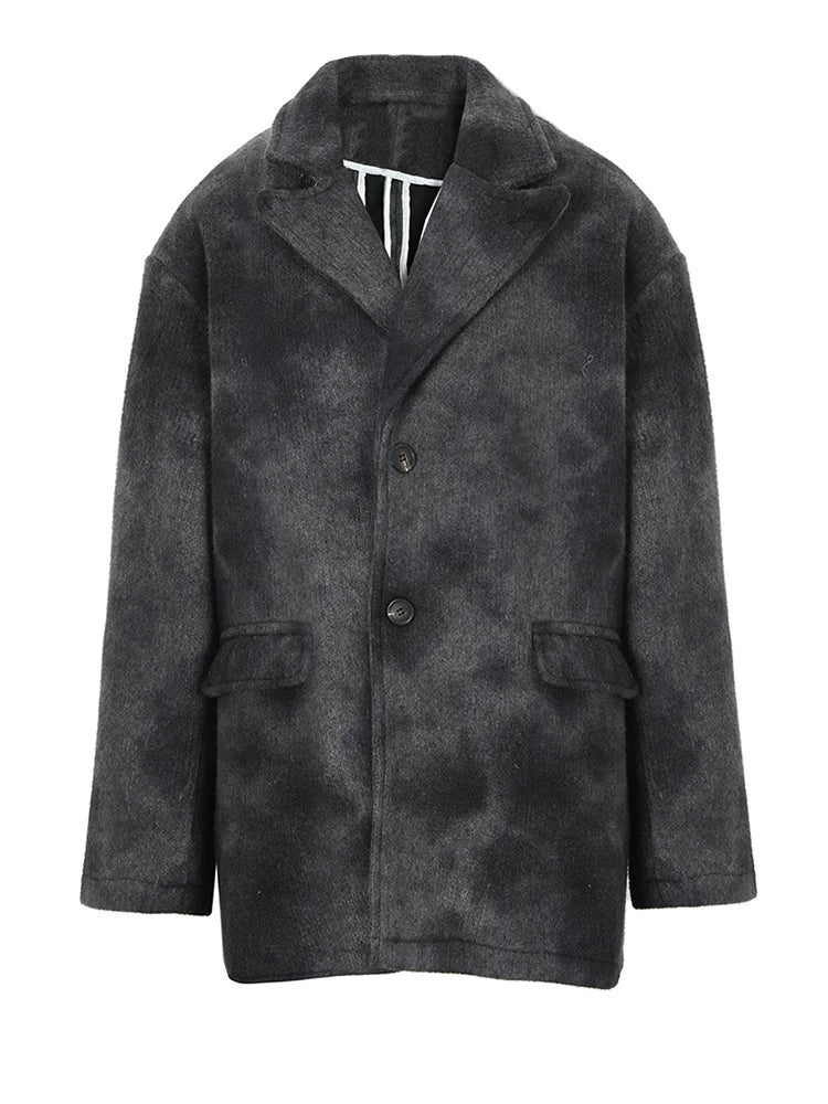 Loose Fit Black Tie Dye Big Size Thick Woolen Coat Parkas New Long Sleeve Women Fashion Tide Autumn Winter 2025 1DF3278