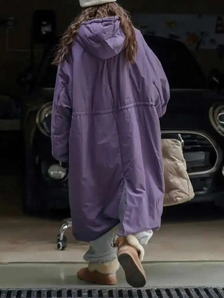 Purple Big Size Long Cotton-padded Coat Long Sleeve Loose Fit Women Parkas Fashion Tide New Autumn Winter 2025 1DH2804