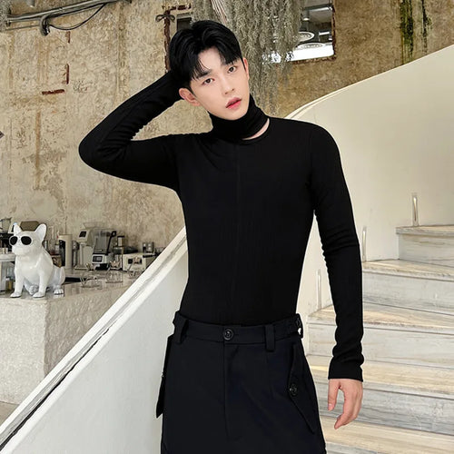 Load image into Gallery viewer, Male Top Versatile Tight Hollow Out Inner Turtleneck Solid Color Long Sleeve T-shirt 2023 Autumn Fashion Sexy 9C1356
