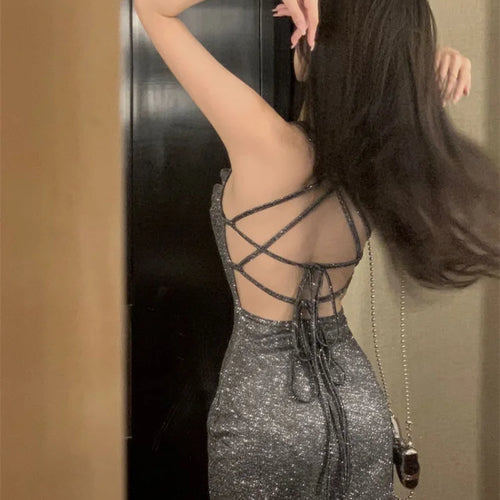 Load image into Gallery viewer, Sexy Club Night Sequins Slip Dress Bodycon Backless Wrap Off Shoulder Bandage Mini Short Dresses Party Evening
