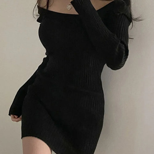 Load image into Gallery viewer, Vintage Knitted Bodycon Mini Dress Women Retro Wrap Knit Sexy Square Collar Slim Long Sleeve Short Dresses Autumn
