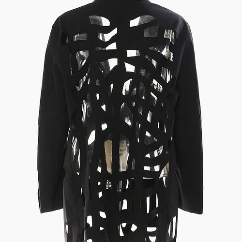 Load image into Gallery viewer, Women Black Hollow Out Burr Irregular Blazer New Lapel Long Sleeve Loose Fit Jacket Fashion Spring Autumn 2025 17A6685
