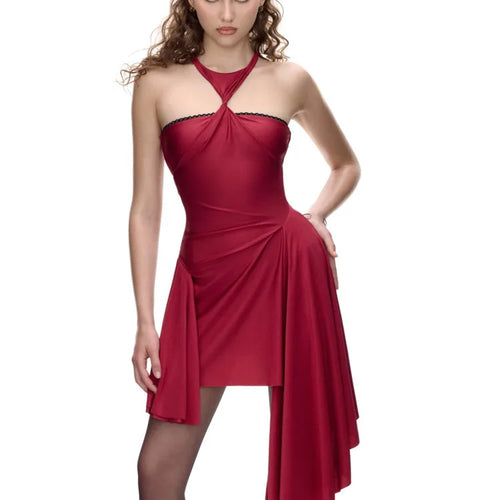 Load image into Gallery viewer, Sexy Sleeveless Hanging Collar Pleated Irregular Dress For Women Bodycon Backless Skirt Autumn Party Club Evening Dress
