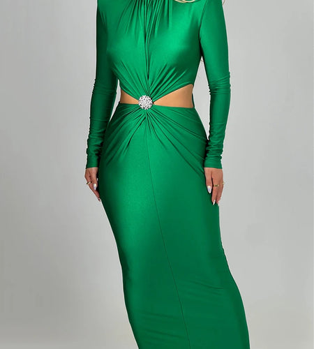 Elegant Hollow Out Sexy Maxi Dress For Women Autumn Winter New Turtleneck Long Sleeve Bodycon Club Party Evening Dress