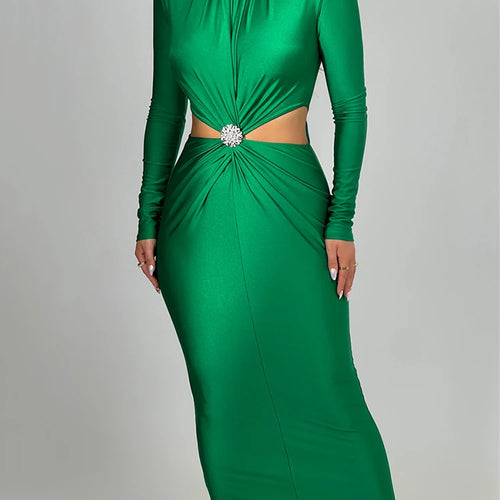 Load image into Gallery viewer, Elegant Hollow Out Sexy Maxi Dress For Women Autumn Winter New Turtleneck Long Sleeve Bodycon Club Party Evening Dress
