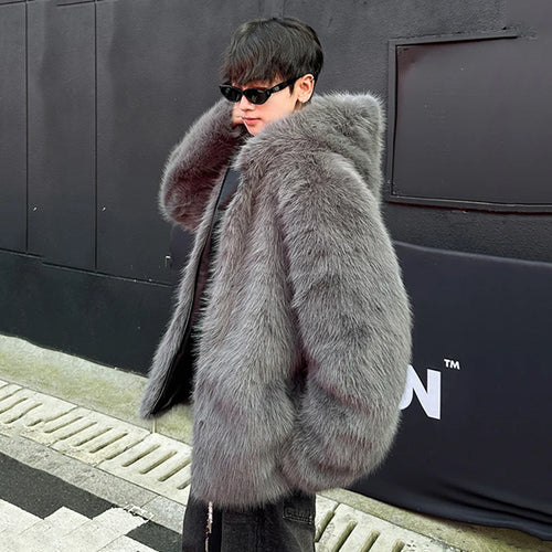 Load image into Gallery viewer, Fashion Men&#39;s Faux Fur Jacket Hooded Zipper Warm Coat 2024 Autumn Winter New Fashion Tide Solid Color Jackets 9C9257
