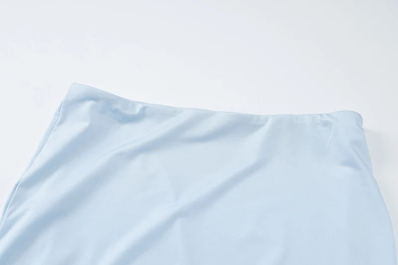 Blue Mesh Sexy Skirt Two Piece Sets Women Strapless Crop Tops And Maxi Skirt Ladies Fashion Elegant 2 Piece Sets