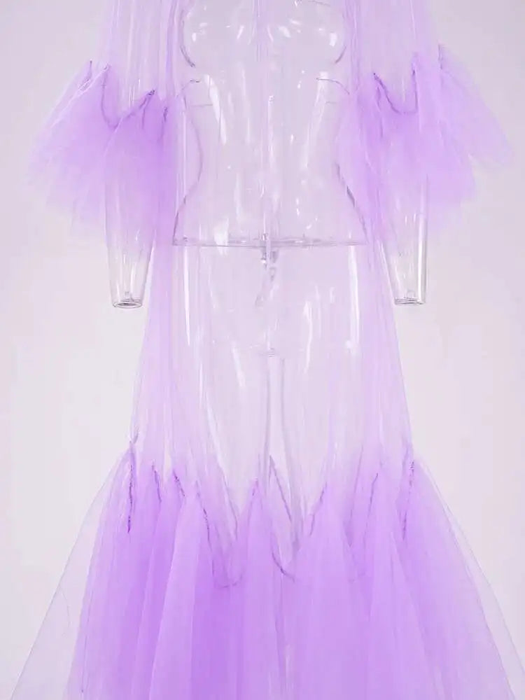 Women Black Ruffles Long Big Size Dress New Round Neck Three-quarter Sleeve Loose Fit Fashion Spring Summer 2025 JR77101