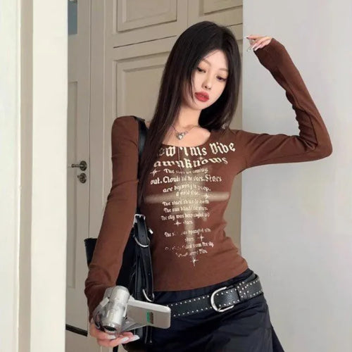 Load image into Gallery viewer, Letter Print Y2k Aesthetic Tee Shirts Femme Casual Vintage Slim Fit Grunge Tops Streetwear Harajuku Women Crop Tshirts Simple
