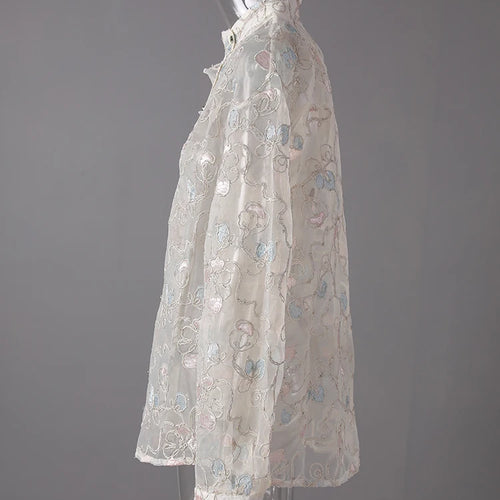 Load image into Gallery viewer, Women Apricot Embroidery Thin Big Size Blouse New Stand Collar Long Sleeve Shirt Fashion Tide Spring Summer 2025 CPG3123
