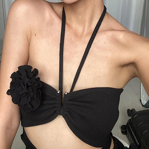 Load image into Gallery viewer, Summer New Sexy Pure Desire Hollow Out Flower Suspended Top Women Lace Up Wrapped Tank Top Female Slim Beachwear
