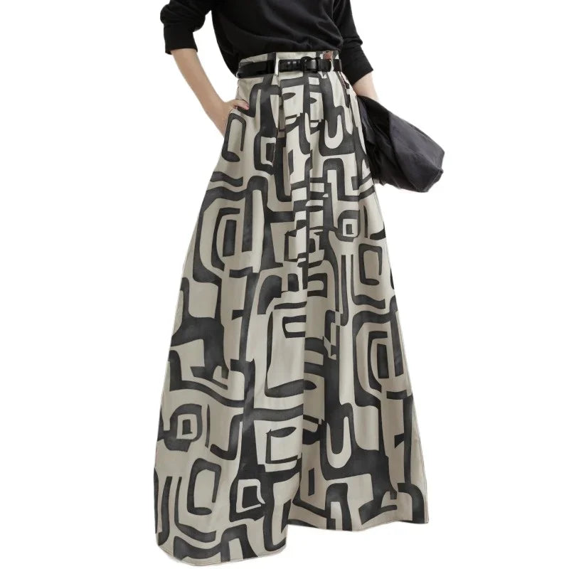 Trendy Women's High Waisted Pant 2025 Summer Spring Loose Pleated Printed  Wide Leg Casual Long Trousers For Female