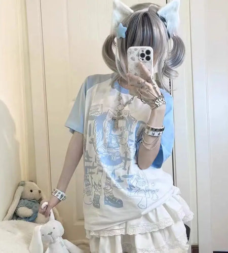 2024 Ropa Mujer Japanese Tshirts for Women Short Sleeve O-neck Summer Tees Cute Oversized Tops Fashion Anime Print Y2k T Shirt