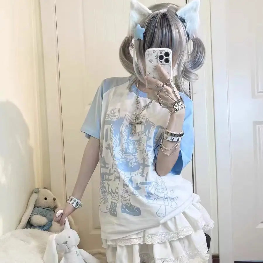 2024 Ropa Mujer Japanese Tshirts for Women Short Sleeve O-neck Summer Tees Cute Oversized Tops Fashion Anime Print Y2k T Shirt