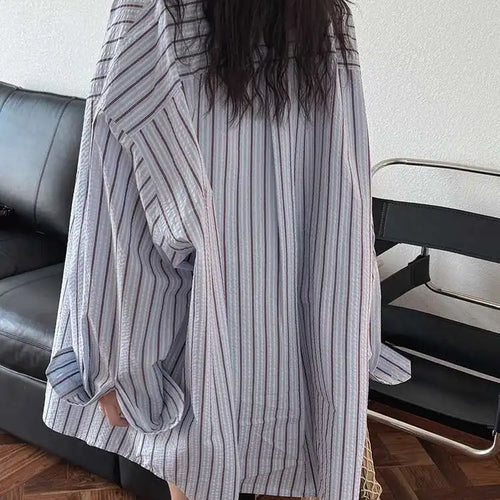 Load image into Gallery viewer, Women Apricot Striped Textured Big Size Long Blouse New Lapel Long Sleeve Shirt Fashion Tide Spring Autumn 2025  1DJ0598
