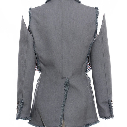 Load image into Gallery viewer, Women Two Ways Wear Tassels Striped Blazer New Lapel Long Sleeve Loose Fit Jacket Fashion Tide Spring Autumn 2025  JX643
