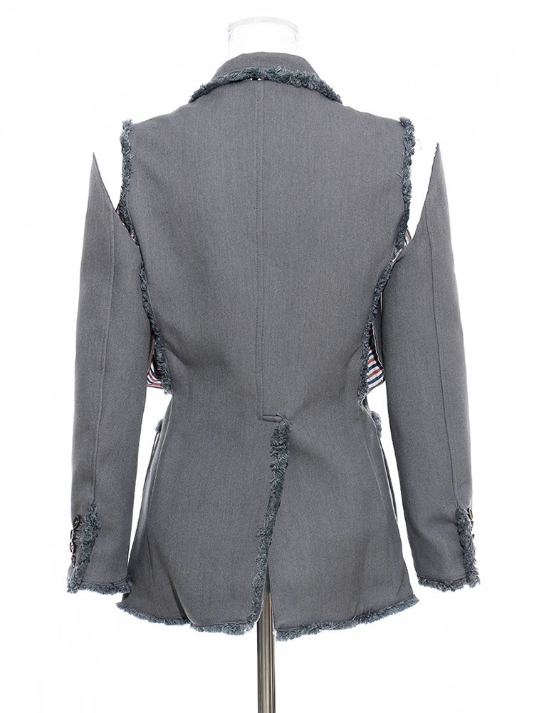 Women Two Ways Wear Tassels Striped Blazer New Lapel Long Sleeve Loose Fit Jacket Fashion Tide Spring Autumn 2025  JX643