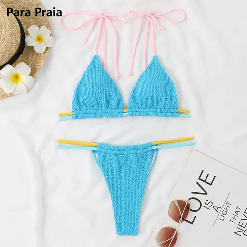 Load image into Gallery viewer, Brazilian Bikini 2024 Female Solid Thong Swimsuit Women  High Cut Swimwear Push Up Bikini Set Halter Bathing Suit
