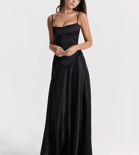 Lace-up Satin Maxi Slipdress Women Black Spaghetti Strap Sleeveless Backless Maxi Dress Femme Club Party Evening Dress