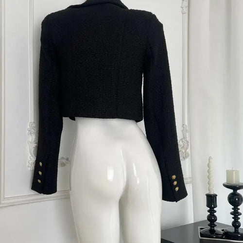 Load image into Gallery viewer, French Fashion Woman Autumn Winter Retro Black Long Sleeves Coat Vintage Elegant Single Breasted Festival Short Jacket Tops Chic
