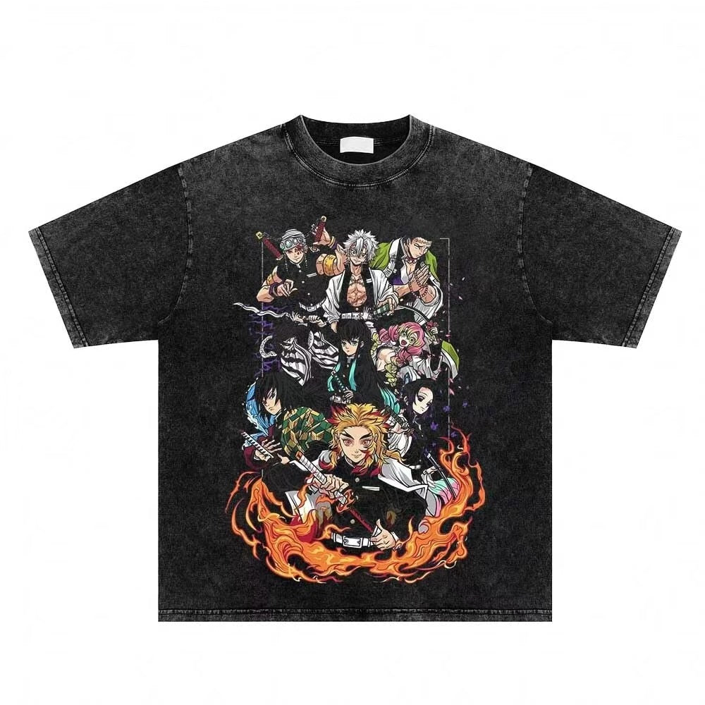 Vintage Washed Tshirts Anime T Shirt Harajuku Oversize Tee Cotton fashion Streetwear unisex top ab79v1