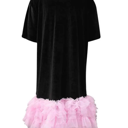 Load image into Gallery viewer, Women Green Mesh Ruffles Hem Big Size Knee-Length Dress New Round Neck Short Sleeve Fashion Spring Summer 2025 CPG2904
