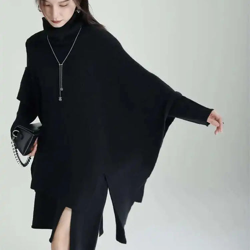 Load image into Gallery viewer, Women Gray Irregular Design Knitting Dress New Turtleneck Long Sleeve Loose Fit Fashion Tide Spring Autumn 2025 1DF2618

