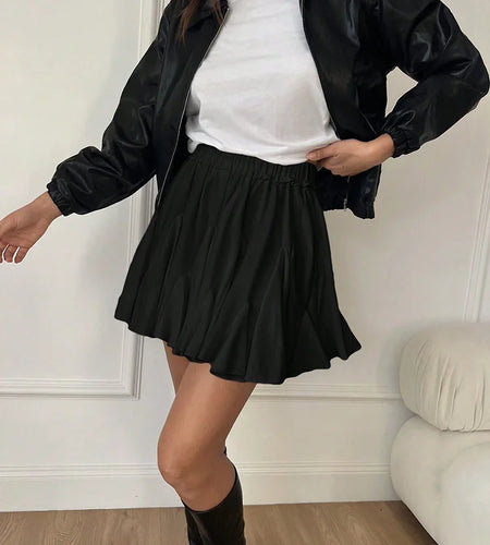 Summer White Mini Skirt A-line High Waist Sexy Cute Ruffle Vintage Tennis Skirt Black Elastic Waist Tutu Short Skirts for Women
