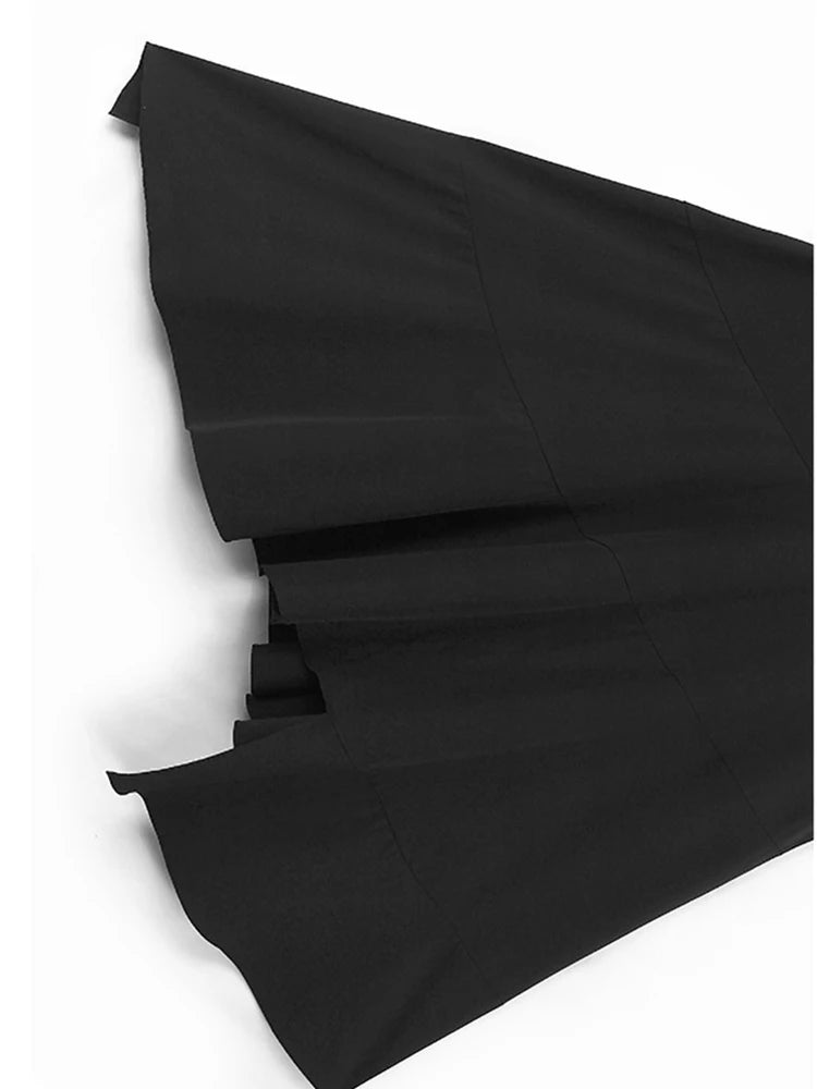 Women Black Khaki Irregular Spliced Big Size Long Dress New Round Neck Short Sleeve Fashion Spring Summer 2025 1DJ1119