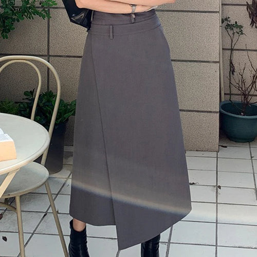 Load image into Gallery viewer, Irregular Hem Skirt For Women High Waist A Line Solid Minimalist Midi Skirts Female Clothing Summer Style
