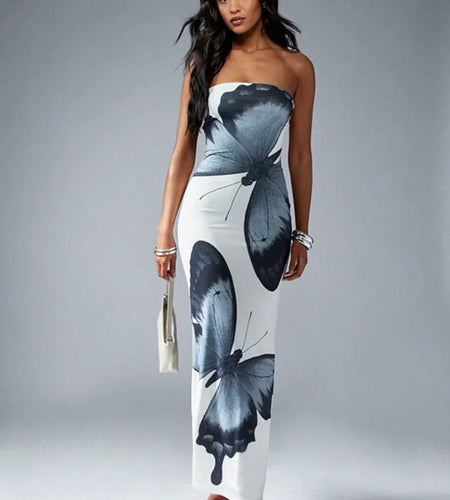 Off-shoulder Print Sexy Maxi Dress Women Summer New Strapless Sleeveless Backless High Waist Beach Holiday Long Dress