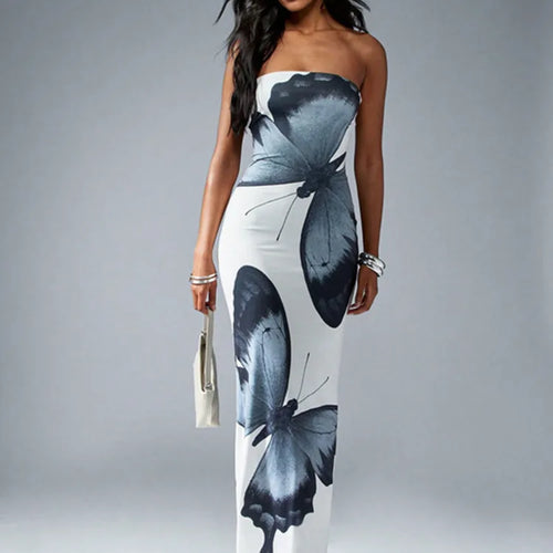 Load image into Gallery viewer, Off-shoulder Print Sexy Maxi Dress Women Summer New Strapless Sleeveless Backless High Waist Beach Holiday Long Dress
