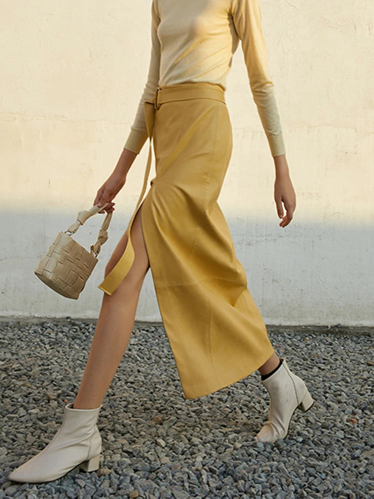 Korean Fashion Solid Midi Skirt For Women High Waist Minimalist Loose Skirts Female Summer Clothing Style