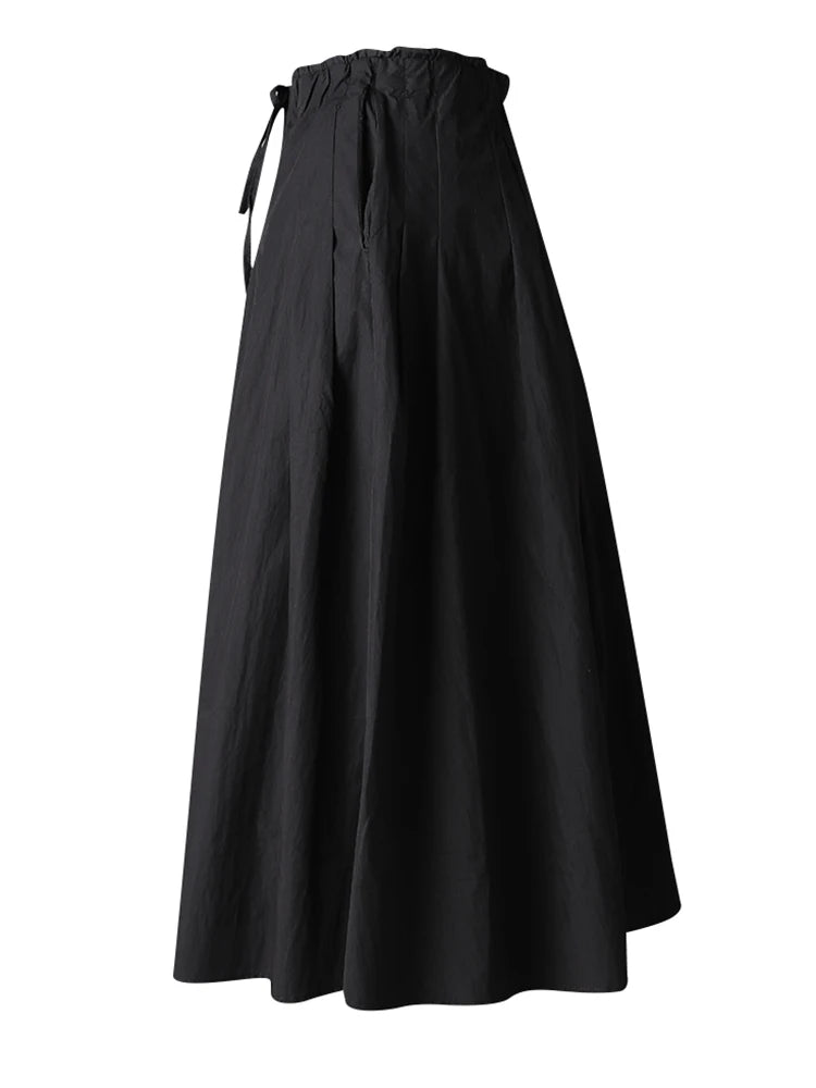 High Elastic Waist Black Bandage Pleated Pocket A-line Half-body Skirt Women Fashion Tide New Spring Autumn 2025 CPG3176